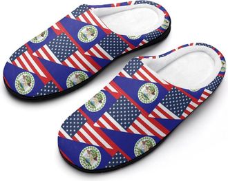 Generic U.S. And Belize Flag Mens Slippers Memory Foam Winter Warm Sandals Slip On House Shoes Size 7-14