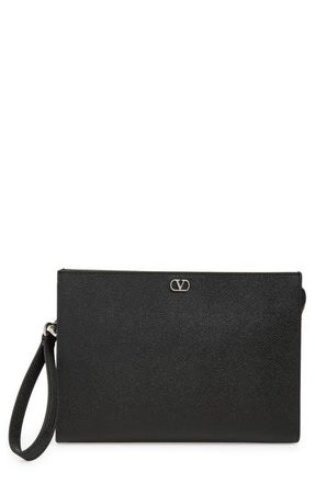 Valentino VLOGO Leather Zip Pouch in Black at Nordstrom