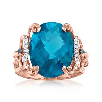 Ross-Simons London Blue Topaz Ring With Blue and White Diamond Accents in 14kt Rose Gold