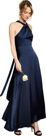 Coast Honoured Petite Twist Halterneck Satin Maxi Bridesmaid Dress, 12, Navy