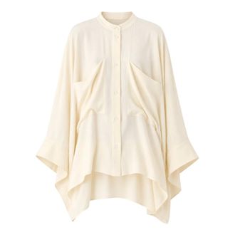 Meimeij Camisa Kimono Ancha con Bolsillos de Parche Delanteros - Blouses & Shirts - Mujer - Beige - 2XS