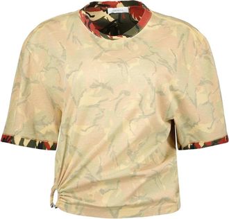 Paco Rabanne Camouflage Print Piercing T-shirt - Dames - T-shirts - Beige - L - Katoen - Tops