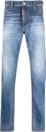 Dsquared2 paint splatter-print jeans - men - Cotton/Polyester/Cotton/Calf Leather/Polyester/Spandex/Elastane - 44 - Blue
