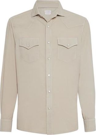 Brunello Cucinelli Easy fit shirt in Natural Horn at Nordstrom, Size Xxx-Large Eu