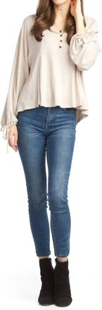 Papillon Soft Boho Lightweight Sweater With Tie Sleeves In Beige