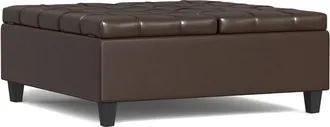 Simpli Home Harrison 40In Transitional Square Large Coffee Table Storage Ottoman