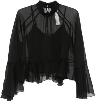 Twin-Set Top a collo alto con ruches - Nero