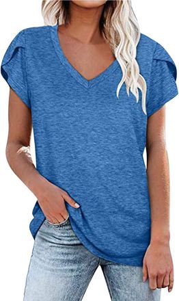 Generic for Women Casual Tops for Women Womens Tshirts Womens Summer Tops Casual V Neck Petal Sleeve Shirts for Women Shirts for Women Summer Casual Short Sle