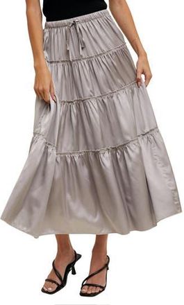 Wishlist Tiered Satin Midi Skirt in Graphite at Nordstrom Rack, Size Medium