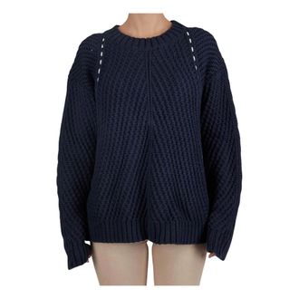 Kiton Textured Cotton Silk Crewneck Jumper - female - Kiton - Round-neck Knitwear - Blue - XL - Knitwear