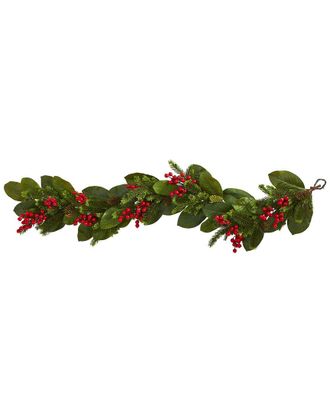 Nearly Natural 5Ft. Magnolia Berry Pine Artificial Garland