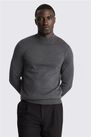 Moss Charcoal Merino Mock-Neck Jumper