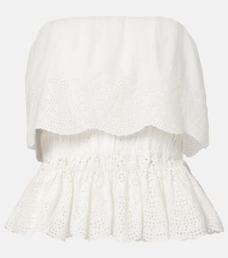 Poss&eacute; Beryl broderie anglaise peplum cotton top