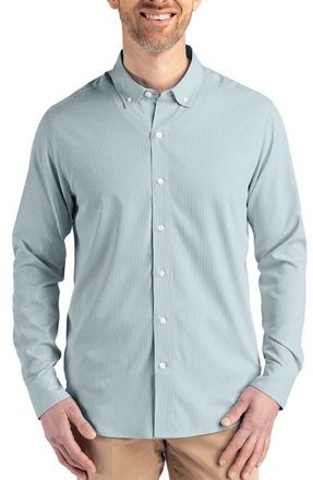 Cutter & Buck Skyline Epic Confidence Stripe Stretch Button-Down Shirt in Hunter/white at Nordstrom, Size 4Xlt