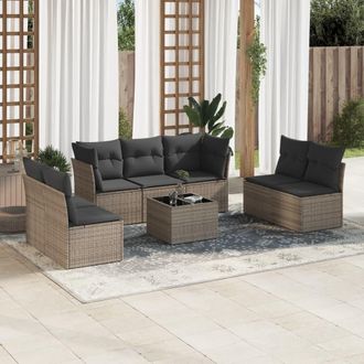 vidaXL Vidaxl - Set De Sof&aacute;s De Jard&iacute;n 8 Pzas Y Cojines Rat&aacute;n Sint&eacute;tico Gris