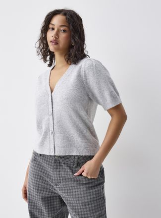 Twik Womens Short puff sleeves Cardigan Sweater