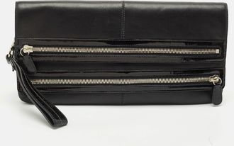 Coach Black Leather And Patent Leather Double Zip Long Clutch
