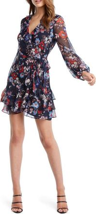 Bardot Frill Faux Wrap Minidress in Blue Red Floral at Nordstrom Rack, Size X-Small