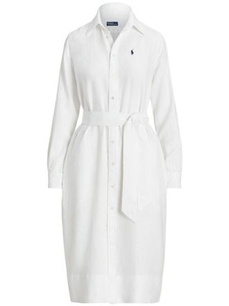 Polo Ralph Lauren Linnen blousejurk met geborduurd logo - Wit