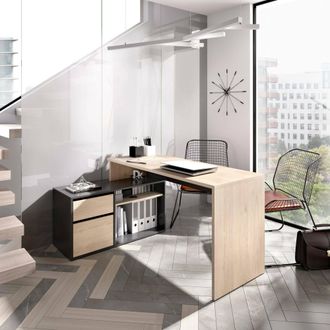 Dmora Escritorio Ddiaw, Escritorio Multiposici&oacute;n Para Oficina O Dormitorio, Mesa De Estudio Esquina Multiusos, 139x92h75 Cm, Roble Y Antracita - Dmora