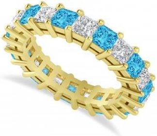 Allurez Princess Diamond & Blue Topaz Wedding Band 14k Yellow Gold (4.18ct)