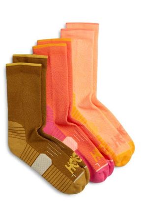 Hoka One One Run Assorted 3-Pack Crew Socks in Seed /Neon Cantaloupe at Nordstrom, Size Medium