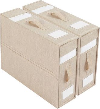 OEM Caja De Almacenamiento Para S&aacute;banas - 39 X 33 X 12 Cm - Tela De Lino Y Polar - Con Ventana Transparente Y Etiqueta - Para Armario O Debajo De La Cama 