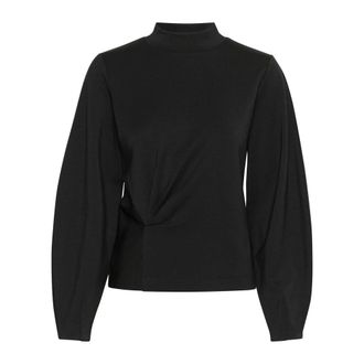 Inwear Overhemden, Dames, Zwart, L, Polyester, Zwarte Gedrapeerde Blouse