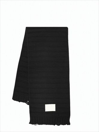 Maison Margiela Ribbed Black Scarf With Fringed Edges