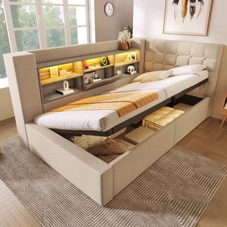 Matteo Beige Upholstered Daybed Single Sofa Bed with Storage & USB Charging