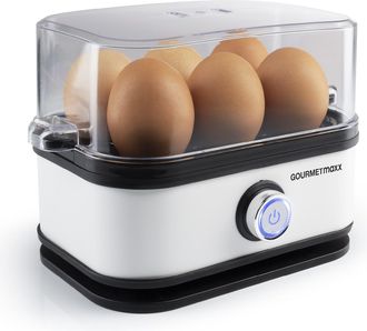 Gourmetmaxx Gourmetmaxx Cuociuova Per 6 Uova, Scaldabagno Con Tagliauova In Misurino, Con 3 Gradi Di Durezza, Adatto Per Ogni Portauova, Design Cuociuova Bianco, 