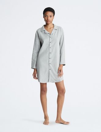 Calvin Klein Womens Pure Flannel Relaxed Button-Down Shirt Dress - Grey - XS
