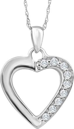 Pompeii3 10K White Gold 1/10Ct TW Diamond Small Heart Pendant Necklace 1 Tall