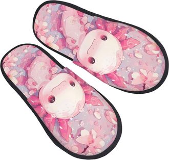 Generic House Slippers Axolotl Flower Portable Fleece Slippers Reusable House Shoes For Indoor Home Men M