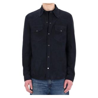 Salvatore Santoro Overshirt Superlight in Suede - Heren - Casual Overhemden - Blauw - L - Leer - Overhemden