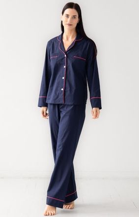 Salua Classic Woven Cotton Pajama Set in Navy/pink at Nordstrom, Size X-Large