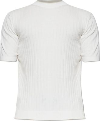 Eleventy Geribbelde T-shirt met ronde hals - Heren - T-shirts - Beige - XL - Katoen - Tops