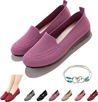 Generic Womens Orthopedic Knit Comfort Loafers-Slip-Resistant Walking Shoes, Womens Mesh Loafers Shoes Breathable Slip-ons (Purple,4.5)