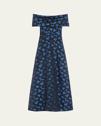 Lela Rose Deedie Guipure Lace Off-Shoulder Gown