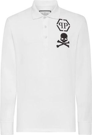 Philipp Plein Polo Shirt LS Skull&Bones - Heren - Polos - Wit - M - Katoen - Tops