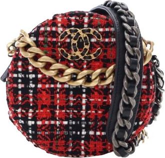Chanel Red Tweed 19 Round Clutch with Chain