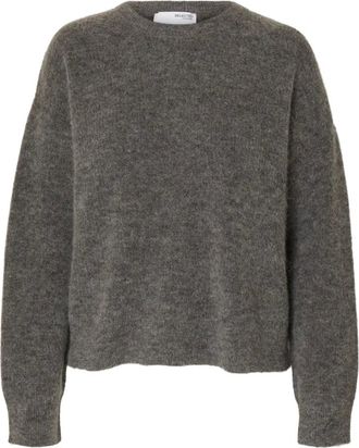Selected Truien & Vesten, Dames, Grijs, M, Wol, Zachte Gebreide O-Hals Trui - Grijs