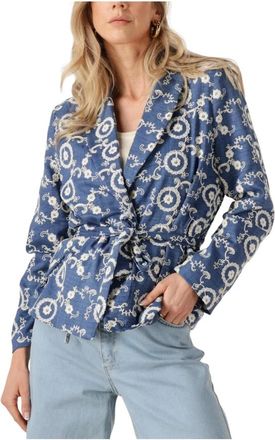 Ydence Ydence, Jassen, Dames, Blauw, XS, Blauwe Kimono Stijl Blazer