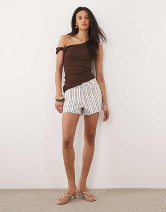 Nobody's Child Regent - Pantaloncini di jeans in cotone a righe multicolore con fondo grezzo-Bianco