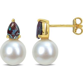 Delmar Lab Created Alexandrite & Freshwater Pearl Stud Earrings in Green at Nordstrom Rack