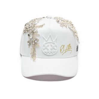 Cult of Individuality Cult X El Alfa Lurex Emb Logo 5 Panel A Frame Trucker Hat in White