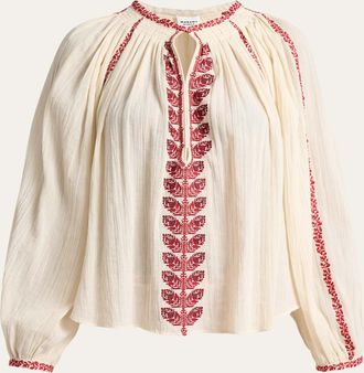 Isabel Marant Lena Embroidered Cotton Gauze Blouse