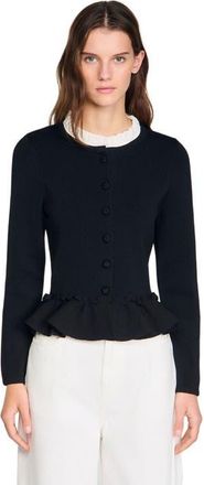 Sandro Removable collar peplum cardigan in Black at Nordstrom, Size X-Large
