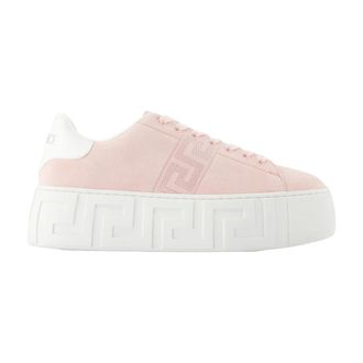 Versace La Greca Suede Platform Trainers - female - Versace - Sneakers - Pink - 5 UK - Shoes