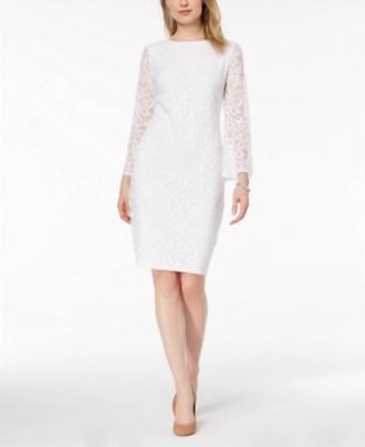 Alfani Lace Bell Sleeve Sheath Dress In Bright White